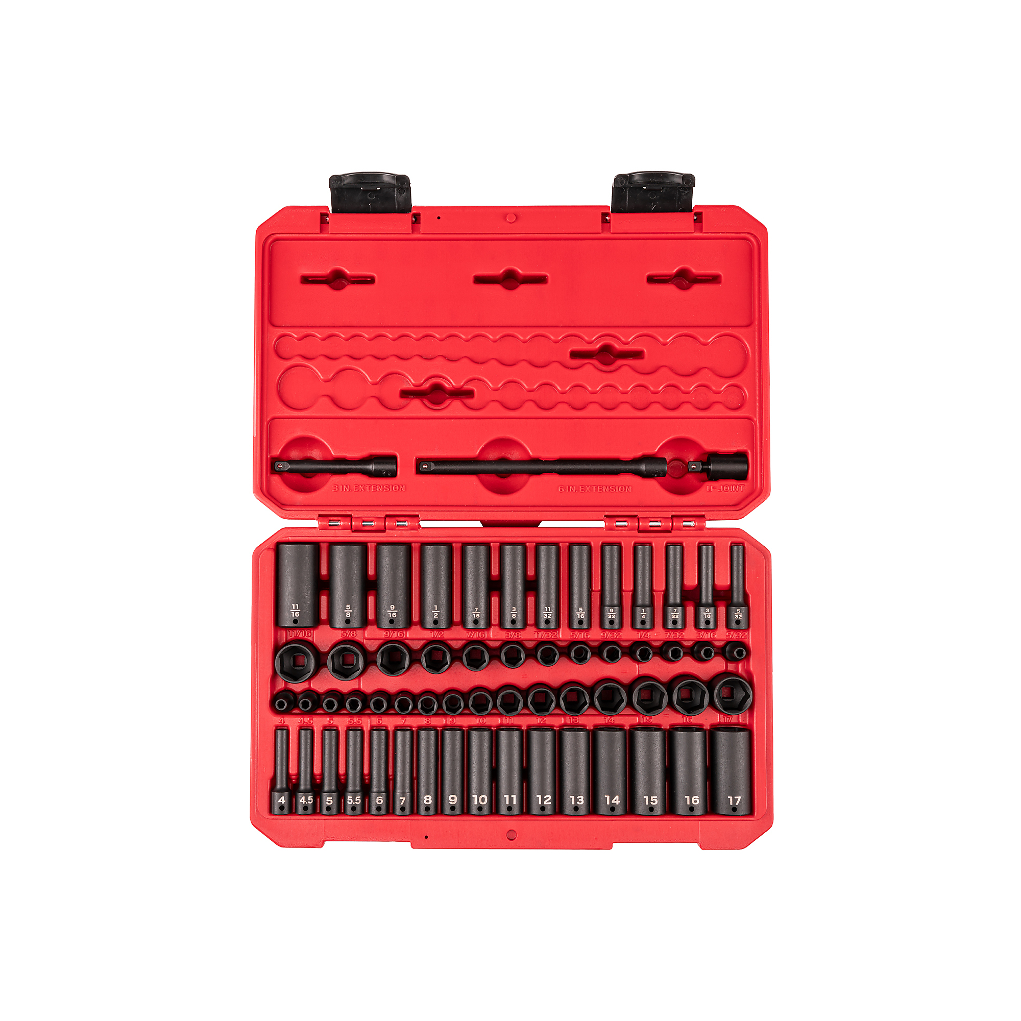 TEKTON 1/4 Inch Drive Shallow and Deep 6-Point Impact Socket Set with Case, 61-Piece (5/32 - 11/16 in., 4 - 17 mm) | SID90403